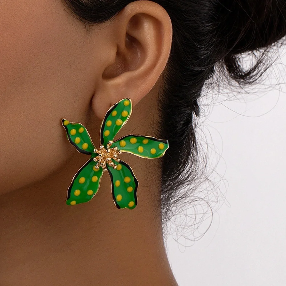Anthropologie Green and Yellow Polka Dot Flower Earrings